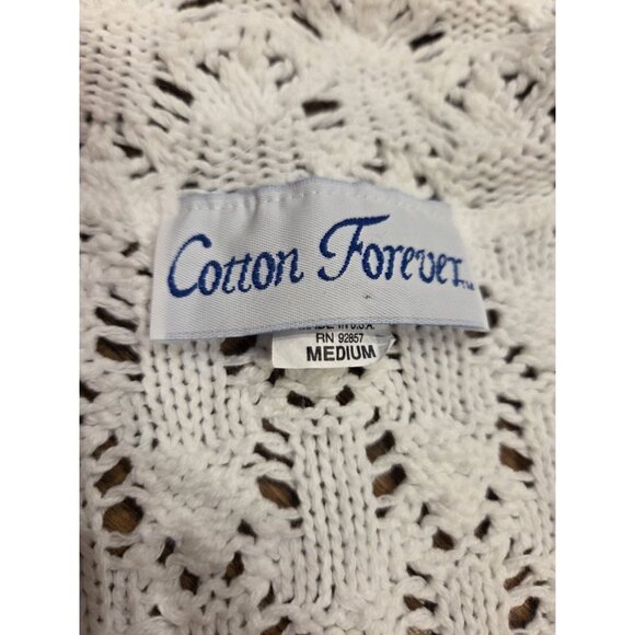 Vintage White Crochet Knit Button Shirt Cotton Forever USA M Cardigan - Picture 6 of 11